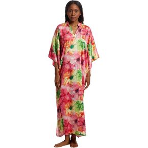 N Natori Women's Radiance-Satin Mandarin Butterfly Caftan Length 52 "