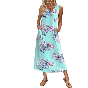 Ekouaer Lightgowns للنساء Sleefeless Sleefelshirt Long Print House Dress Tank Nightshirt Maxi Dressy مع جيوب