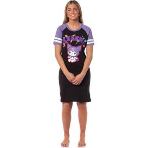 Bioworld Sanrio Hello Kitty and Friends Women's Varsity Pajama Sleep Shirt V-Neck Raglan Nightgown