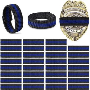 Yinder 30 Pieces Police Mourning Band Stripe Funeral Honor Guard Elastic Straps Black with Blue Police Officer Badge Mourning Twill Band