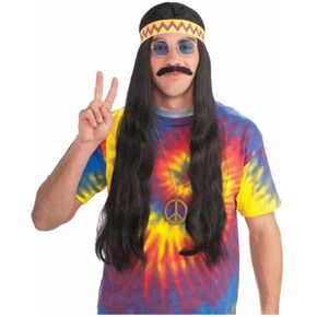 Men's Hippie Dude Headband Long Costume Wig