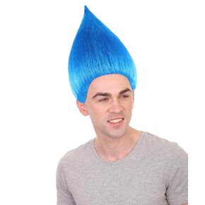 Teen Unisex Blue Color Straight Cosplay Halloween Troll Wig, Synthetic Soft Fiber Hair, Perfect for your next Festival and Group Anime Party!