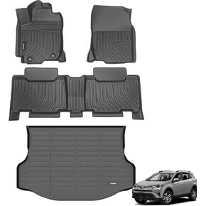 ANBINGO® Floor Mats & Cargo Liner for RAV4 2013-2018 (Not for Hybrid or Prime) Custom Fit LE | SE | XLE | Limited | Platinum | Adventure, AWD/FWD Full Set Accessories - Black