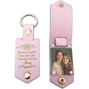 V VIBEPY Personalized Gifts For Mom Photo Keychain, From Daughter Son Husband – Custom Leather Keychain With Picture – Mother’s Day, Birthday, Valentine's Day, Christmas Gifts, Wife, Women
