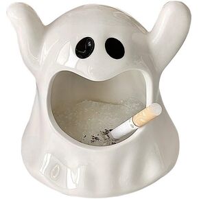 Creative Ashtray, Ceramic Cigarette Ashtray Tabletop Portable Cigar Ashtray for Outdoor Indoor Desktop Smoking AshTray for Home office Gift for Men Women (White Ghost)