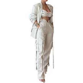 Women Fall Blazer Set 2 Piece Business Outfit Long Sleeve Blazer Jacket and Straight Wide Leg Pant Suit Sets