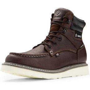 Men 6 Inch Waterproof Soft Toe Work Boots - Moc Toe,Construction Industrial Safety Leather Work Shoes,Oil/Slip Resistant Comfortable Wedge Outsole,EH Rated,Goodyear Welt,Lace Up,Heavy Duty
