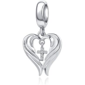 Angel Wings Dangle Charm Pave Cubic Zirconia Corss Bead for Pandora Bracelet Women Gift
