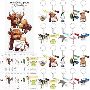 Weysat 20 Sets Employee Appreciation Gifts Emotional Encourage Support Keychains Cute Flamingo Penguin Bee Animal Keychains with Positive Cards Gift Bags for Students Volunteer Nurse CNA Staff