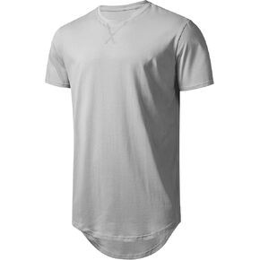 Mens Longline Gym Muscle Bodybuilding Tshirts Hipster Reflective Line Scallop Crewneck Tees Shirts Tops