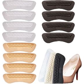 6 Pairs Silicone Heel Grips for Shoes - Anti Slip Gel Pads with Bump Design, Transparent Black Nude, Sticky Adhesive Backing, Universal Fit for Heels Sneakers Boots (Thickness：0.16in)