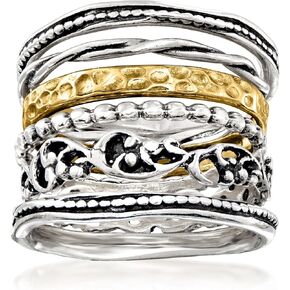 Ross-Simons Sterling Silver and 18kt Gold Over Sterling Jewelry Set: 6 Textured Rings