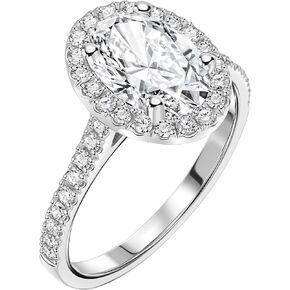 1.25-2.50 Cttw Lab-grown Diamonds and Moissanite oval cut halo engagement ring 14K White Gold (D Color VVS Clarity) Comes With Gift Box