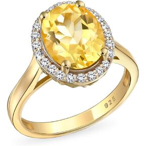 Personalize 1.5-3CT Oval Gemstone Engagement Ring With Yellow Citrine Ruby Red Created Sapphire Blue Cubic Zirconia Halo in Rose Yellow Gold Plated .925 Sterling Silver
