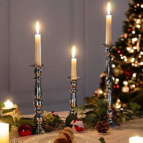 Silver Metal Candlesticks Set of 3, Pillar Taper Candle Holders, Metal Centerpiece Tall Candlesticks Set Candle Holders for Wedding Table Centerpieces, Living Room, Dining Room, Fireplace in Saudi Arabia