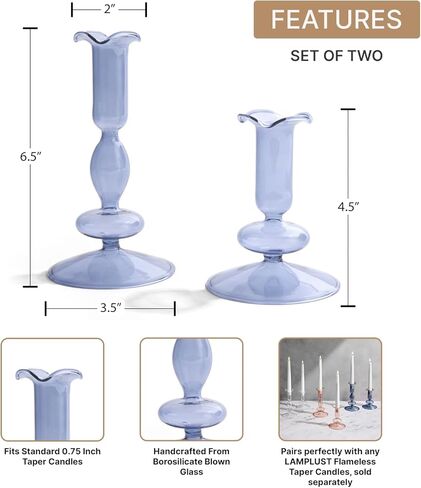 حاملي شموع لامبلوست ، مجموعة من حاملي شموع زرقاء ، 4.5 و 6.5 في حامل الشمعة الزجاجية ، يناسب الشموع الفائقة القياسية ، ديكور عصي الشمعة للقطاعات المركزية ، القهوة مائدة القهوة in Kuwait