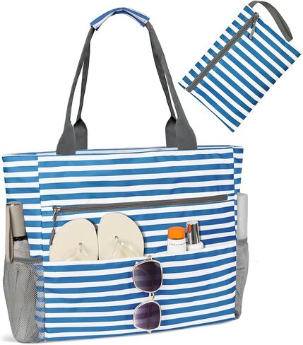 Beach Bag-Tote Bags for Women Waterproof Sandproof Beachs totes with zipper for Family Vacation Essential in Kuwait