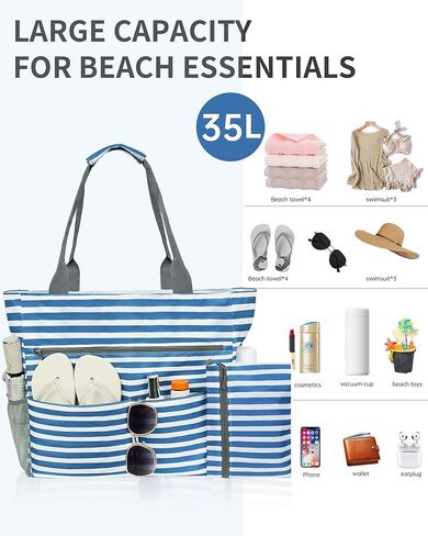 Beach Bag-Tote Bags for Women Waterproof Sandproof Beachs totes with zipper for Family Vacation Essential in Kuwait