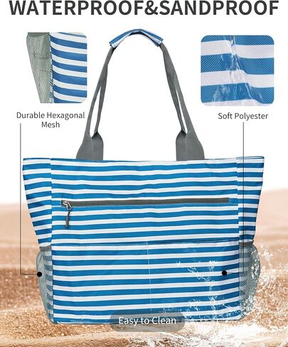 Beach Bag-Tote Bags for Women Waterproof Sandproof Beachs totes with zipper for Family Vacation Essential in Kuwait