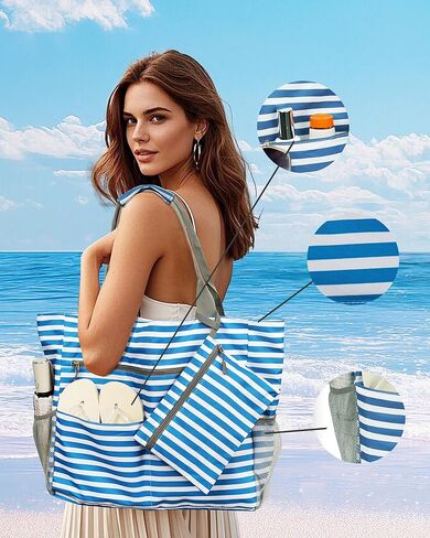 Beach Bag-Tote Bags for Women Waterproof Sandproof Beachs totes with zipper for Family Vacation Essential in Kuwait