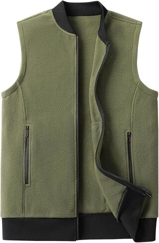 Mans Fleece Vest Full-Zip Outerwear Lightweight Sleeveless Jacket With Zipper Pockets in Kuwait