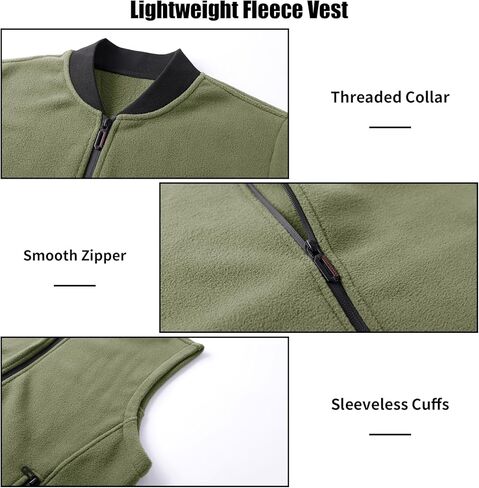 Mans Fleece Vest Full-Zip Outerwear Lightweight Sleeveless Jacket With Zipper Pockets in Kuwait