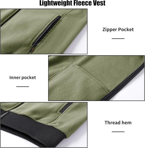 Mans Fleece Vest Full-Zip Outerwear Lightweight Sleeveless Jacket With Zipper Pockets in Kuwait