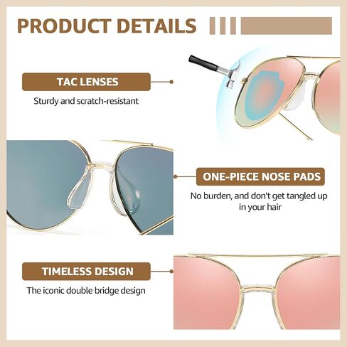 TJUTR Tangle Free Aviator Sunglasses for Women Men, Polarized UV400 Protection Trendy Shades, No-Snag Metal Frame Glasses in Saudi Arabia