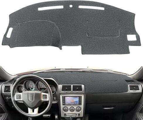 Dash Cover Mat for Dodge Challenger with Light Sensor w/o Speaker Cutout, Dashboard Pad Carpet Protector K185 (Black) in Kuwait
