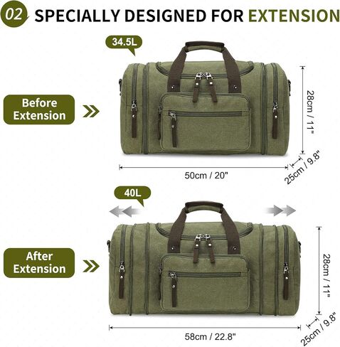 Expandable Canvas Duffel 50cm-58cm, Sturdy Zipper and Reinforced Handles, Lightweight Carry-On Weekender Bag for 3-5 Day Trips, Black in Saudi Arabia