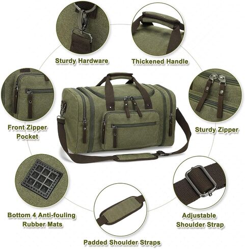 Expandable Canvas Duffel 50cm-58cm, Sturdy Zipper and Reinforced Handles, Lightweight Carry-On Weekender Bag for 3-5 Day Trips, Black in Saudi Arabia