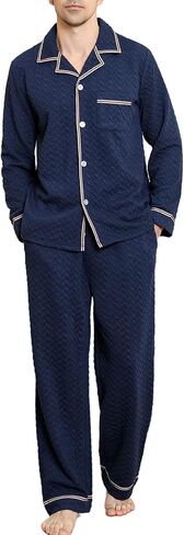 Vulcanodon Mens Pajama Set, Soft Long Sleeve Pajamas for Men with Pockets & Front Fly Luxury Button Down Men's Sleepwear in Kuwait