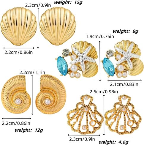 Chunky Gold Earring for Women Seashell Earrings Ocean Conch shell Earrings set Cute Pearl Earring Clip on Everyday Earring for Women in Saudi Arabia