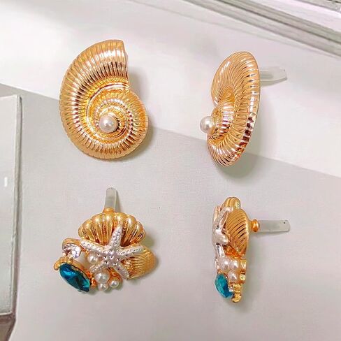 Chunky Gold Earring for Women Seashell Earrings Ocean Conch shell Earrings set Cute Pearl Earring Clip on Everyday Earring for Women in Saudi Arabia