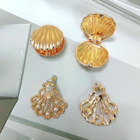 Chunky Gold Earring for Women Seashell Earrings Ocean Conch shell Earrings set Cute Pearl Earring Clip on Everyday Earring for Women in Saudi Arabia