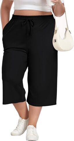 أرخص نسائي بالإضافة إلى حجم كابريس على نطاق واسع سراويل سراويل صيفية مريحة مع الجيوب الرباطية in Kuwait