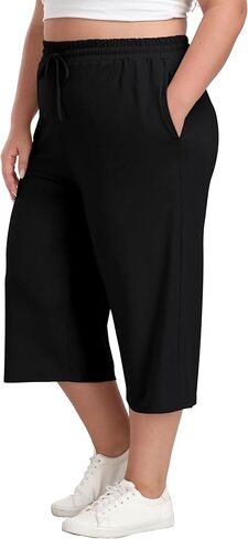 أرخص نسائي بالإضافة إلى حجم كابريس على نطاق واسع سراويل سراويل صيفية مريحة مع الجيوب الرباطية in Kuwait