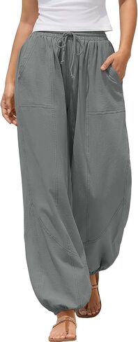 Zaful Women Linen Pants Summer Cinch Bottom Leg realtring الخصر غير الرسمي بانت 2025 ملابس عطلات السفر مع جيوب in Kuwait