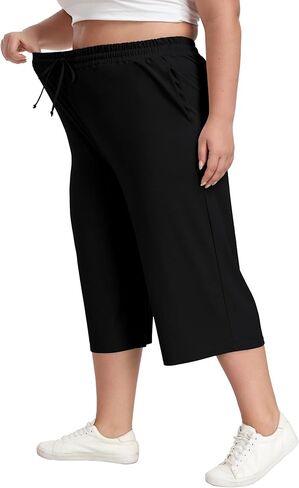 أرخص نسائي بالإضافة إلى حجم كابريس على نطاق واسع سراويل سراويل صيفية مريحة مع الجيوب الرباطية in Kuwait