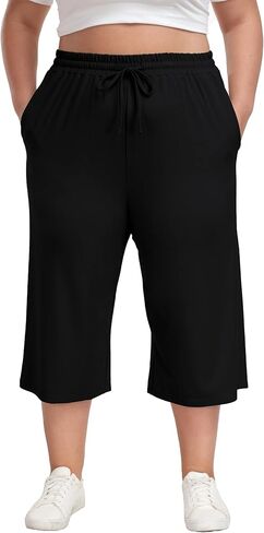 أرخص نسائي بالإضافة إلى حجم كابريس على نطاق واسع سراويل سراويل صيفية مريحة مع الجيوب الرباطية in Kuwait