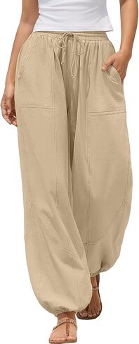 Zaful Women Linen Pants Summer Cinch Bottom Leg realtring الخصر غير الرسمي بانت 2025 ملابس عطلات السفر مع جيوب in Kuwait