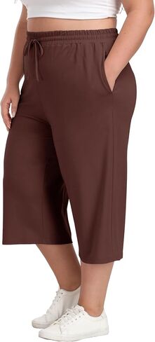 Cheapestbuy Women's Plus Size Capris Wide Leg Crop Casual Pants Comfy Summer Pants with Pockets Drawstring in Saudi Arabia
