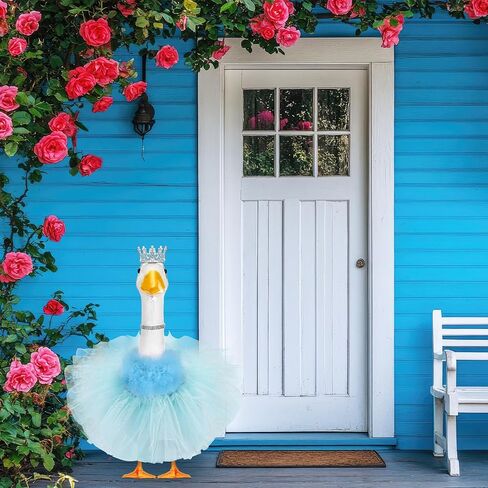 4 Pcs Princess Porch Goose Outfit for 23" 17" Cement Lawn Goose Costume Crown Necklace Tutu Skirt Feather Trim for Princess Outdoor Garden Lawn Art Decor(Rose Red) in Saudi Arabia