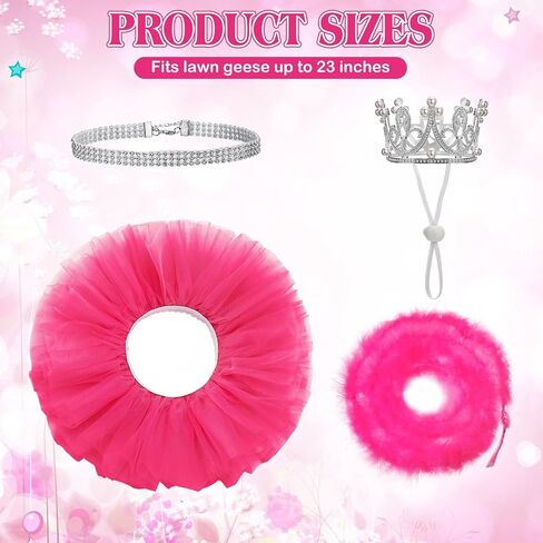 4 Pcs Princess Porch Goose Outfit for 23" 17" Cement Lawn Goose Costume Crown Necklace Tutu Skirt Feather Trim for Princess Outdoor Garden Lawn Art Decor(Rose Red) in Saudi Arabia