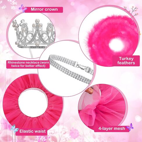 4 Pcs Princess Porch Goose Outfit for 23" 17" Cement Lawn Goose Costume Crown Necklace Tutu Skirt Feather Trim for Princess Outdoor Garden Lawn Art Decor(Rose Red) in Saudi Arabia