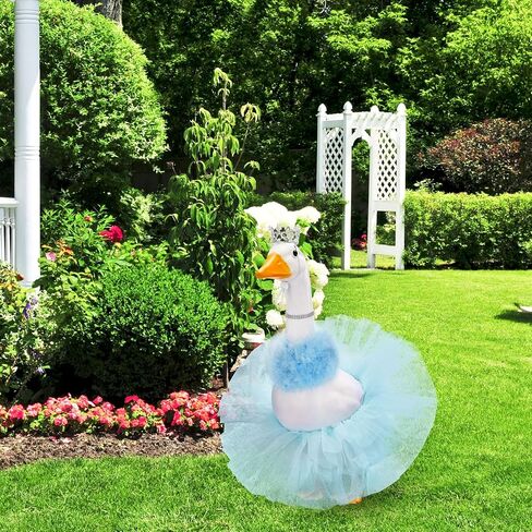 4 Pcs Princess Porch Goose Outfit for 23" 17" Cement Lawn Goose Costume Crown Necklace Tutu Skirt Feather Trim for Princess Outdoor Garden Lawn Art Decor(Rose Red) in Saudi Arabia