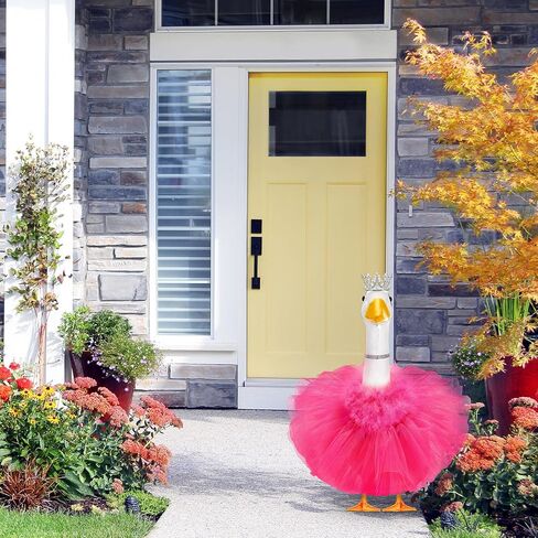 4 Pcs Princess Porch Goose Outfit for 23" 17" Cement Lawn Goose Costume Crown Necklace Tutu Skirt Feather Trim for Princess Outdoor Garden Lawn Art Decor(Rose Red) in Saudi Arabia