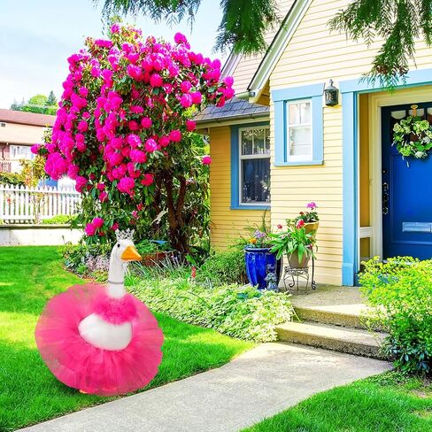 4 Pcs Princess Porch Goose Outfit for 23" 17" Cement Lawn Goose Costume Crown Necklace Tutu Skirt Feather Trim for Princess Outdoor Garden Lawn Art Decor(Rose Red) in Saudi Arabia