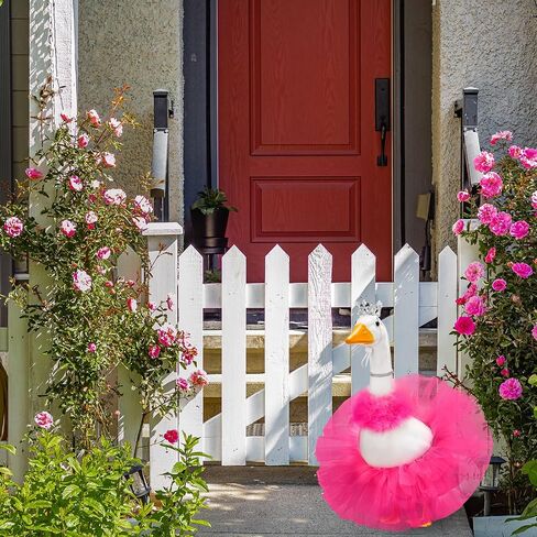 4 Pcs Princess Porch Goose Outfit for 23" 17" Cement Lawn Goose Costume Crown Necklace Tutu Skirt Feather Trim for Princess Outdoor Garden Lawn Art Decor(Rose Red) in Saudi Arabia