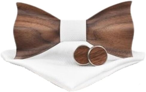 طقم علاقات القوس الخشبية الأنيقة للرجال البالغين - Walnut Bowties Wood - ملحق للأزياء لحفل الزفاف والحفلة والتخرج وعيد الميلاد in Kuwait